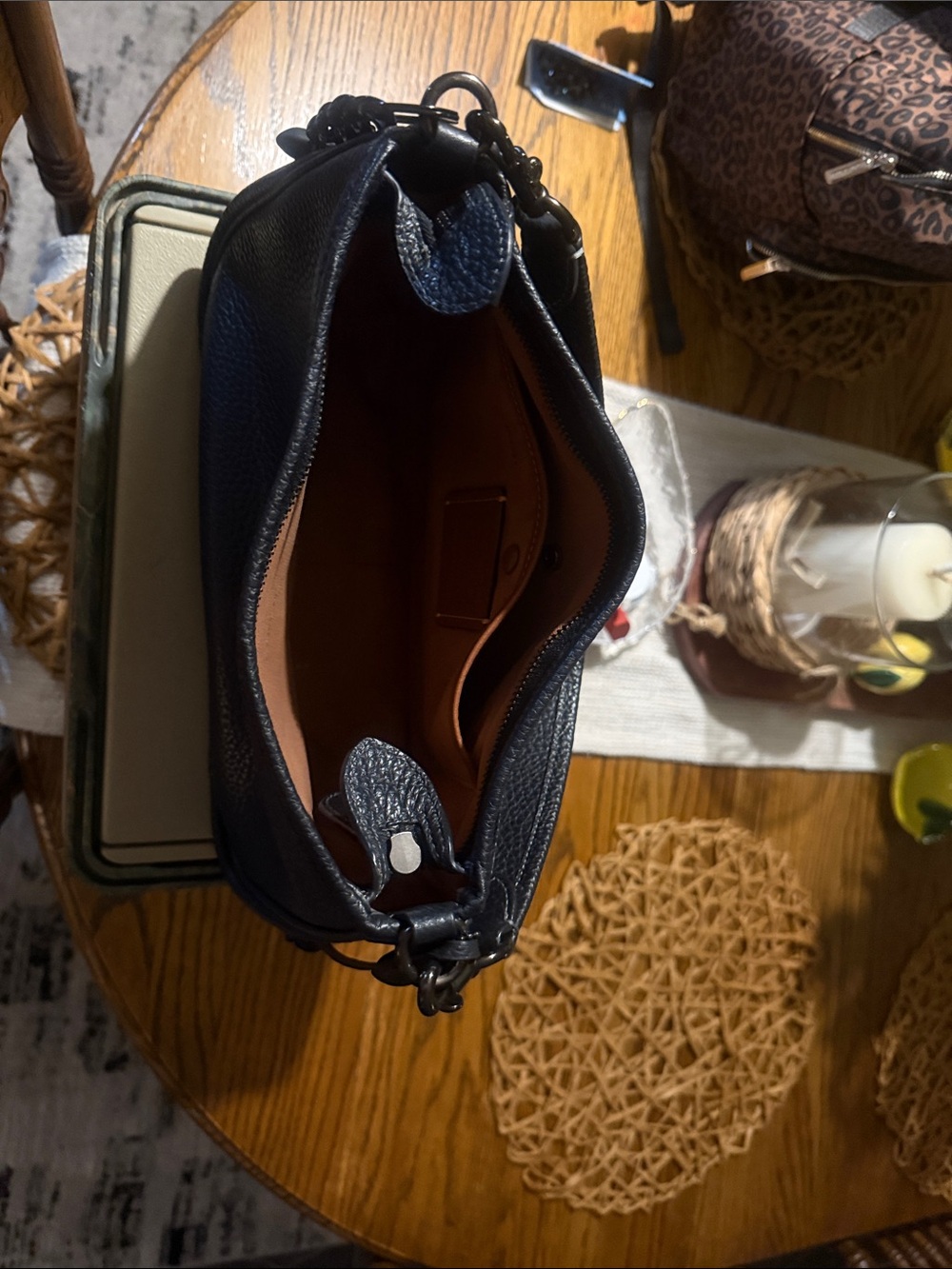 Coach Black Pebbled Leather Shoulder Bag with Tan Interior